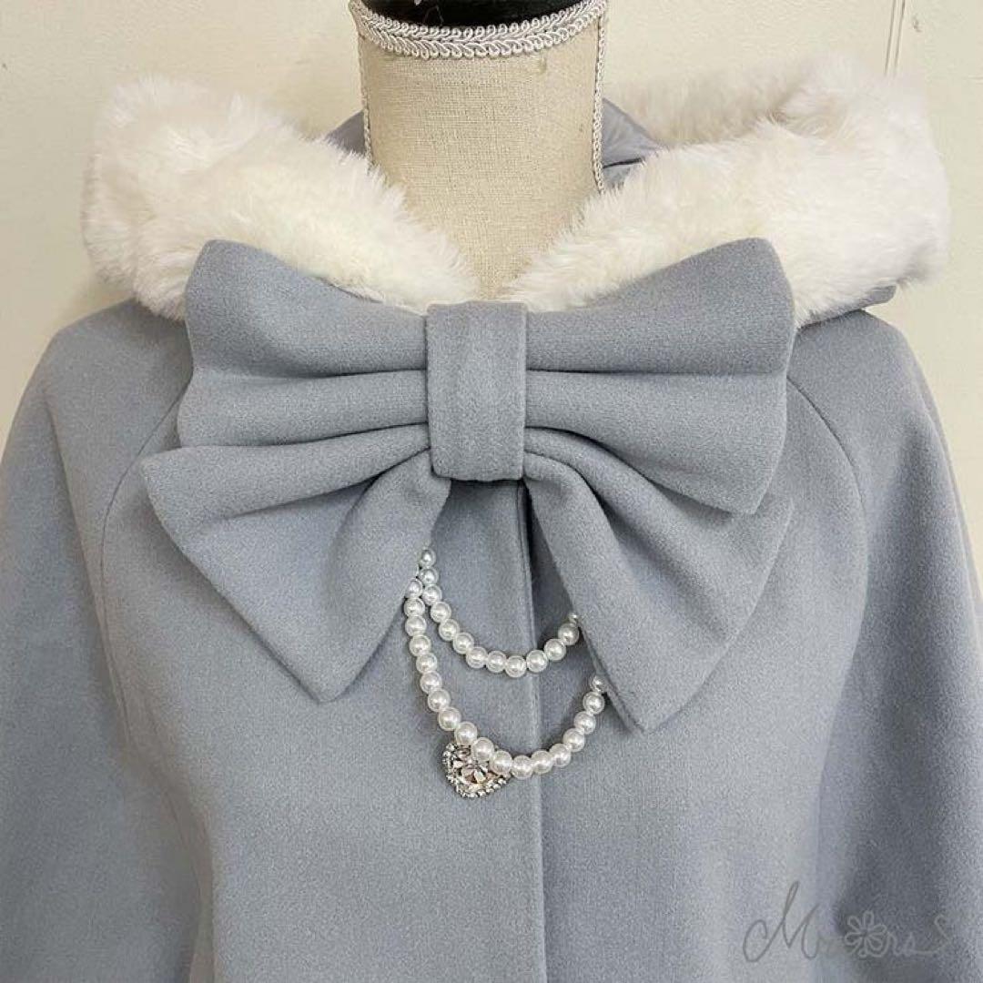 限界値下げMARS】リボン付きボリュームファーフードケープコート