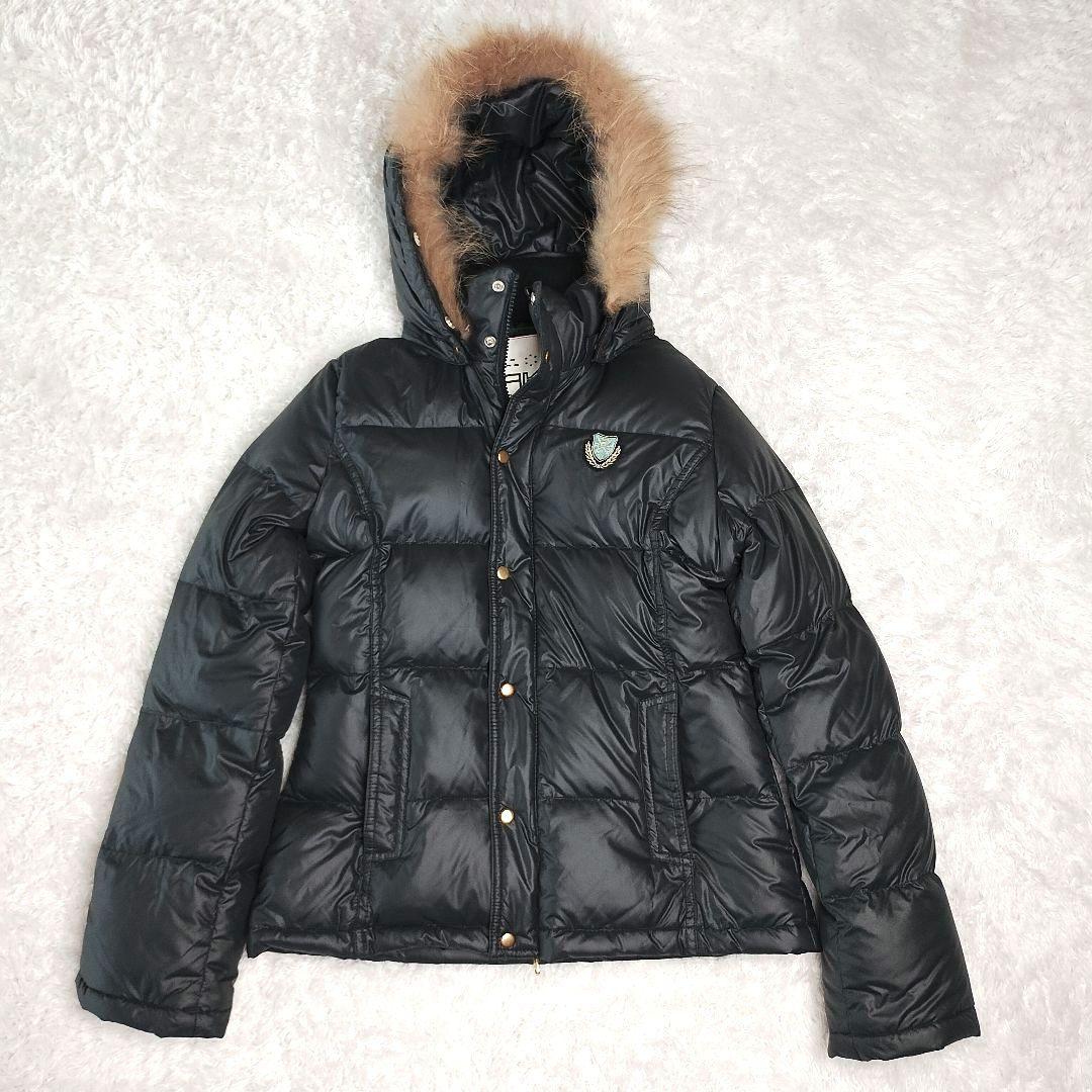 RUSS・K ラスケー ファー付き黒ダウンジャケット ロゴ入り y2k お兄系