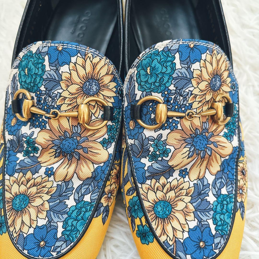 GUCCI フラワープリント ローファー 総柄 ブルー イエロー 36ハーフ