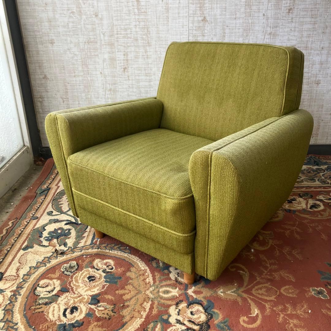 ① 昭和レトロ ミッドセンチュリー 一人掛けソファー ロビーチェア アームチェア 昭和レトロソファ アンティーク ウィングチェア 1人 一人掛け 1P 1