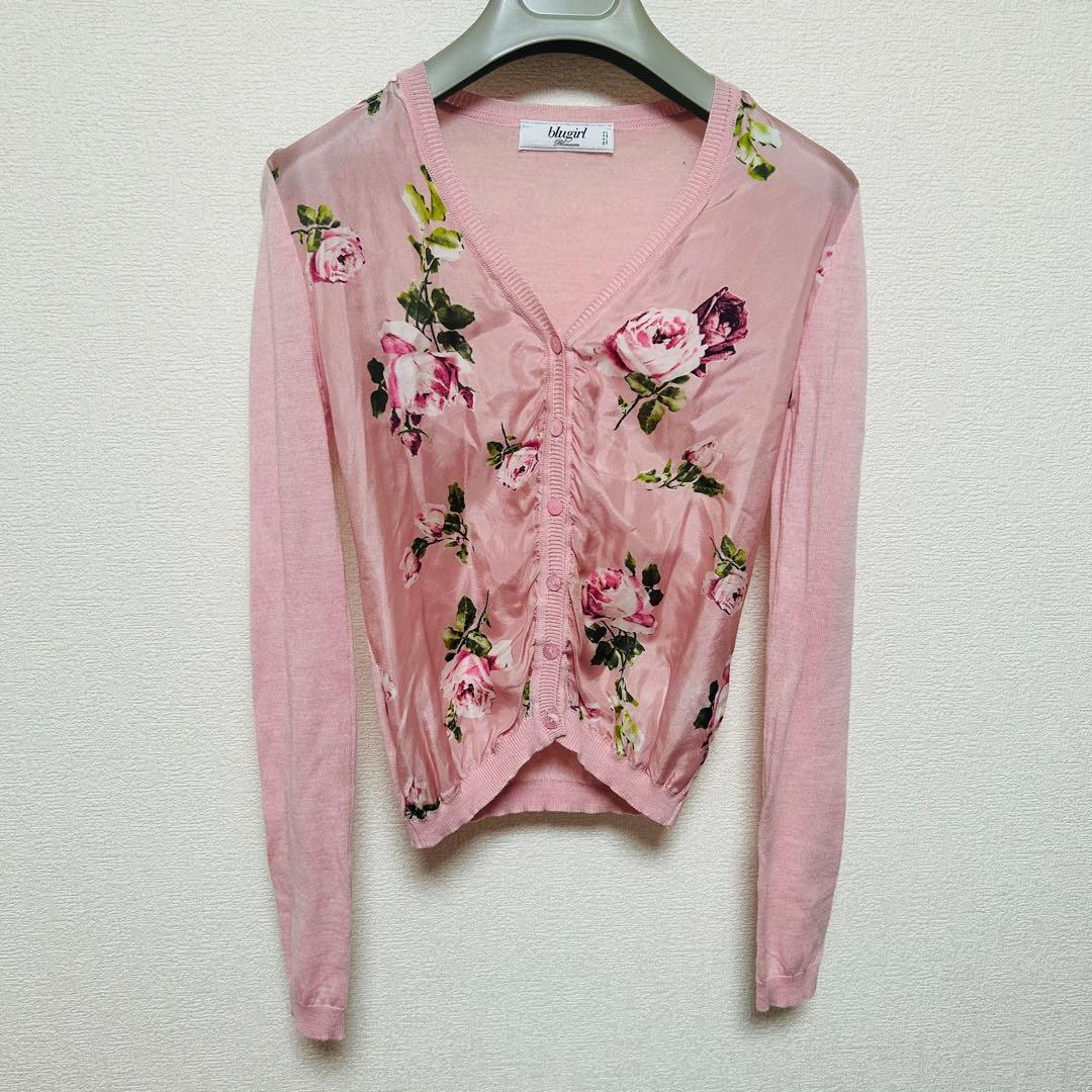 BLUGIRL BLUMARINE 花柄 切替カーディガン ピンク シルク - メルカリ