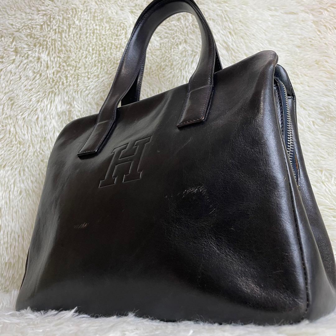HIROFU ヒロフ ハンドバッグ Hロゴ シボ革 黒 ブラック - メルカリ