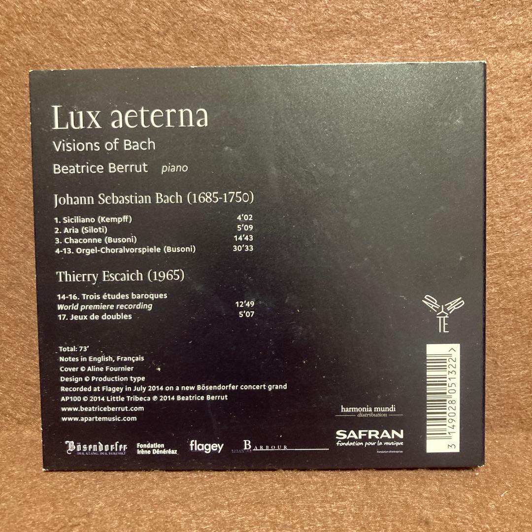 【輸入盤】ベアトリス・ベリュ『ルクス・エテルナ～バッハの幻影』
