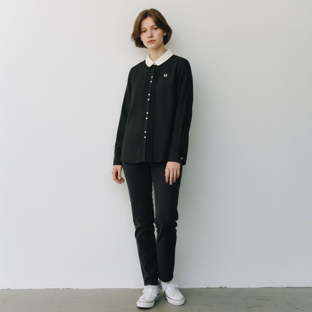 極美品】FRED PERRYフレッドペリー ピンタッククレリックシャツM黒