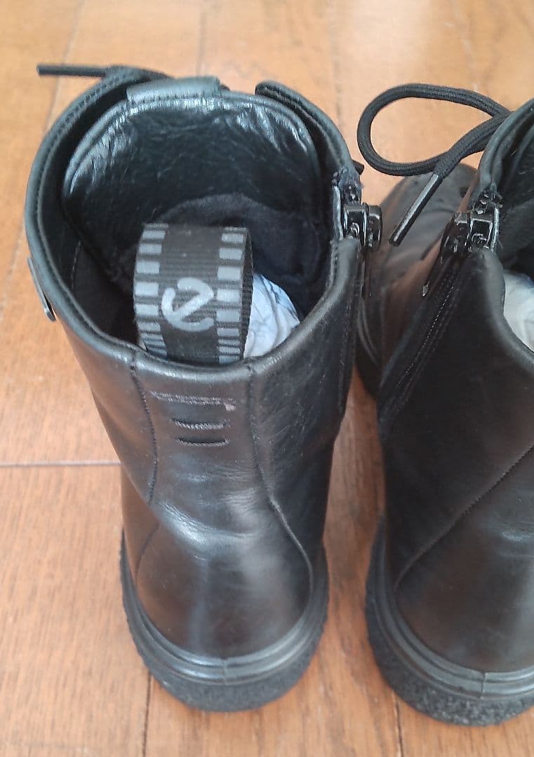ecco エコー 黒レースアップブーツ サイドファスナー付き 23.5cm