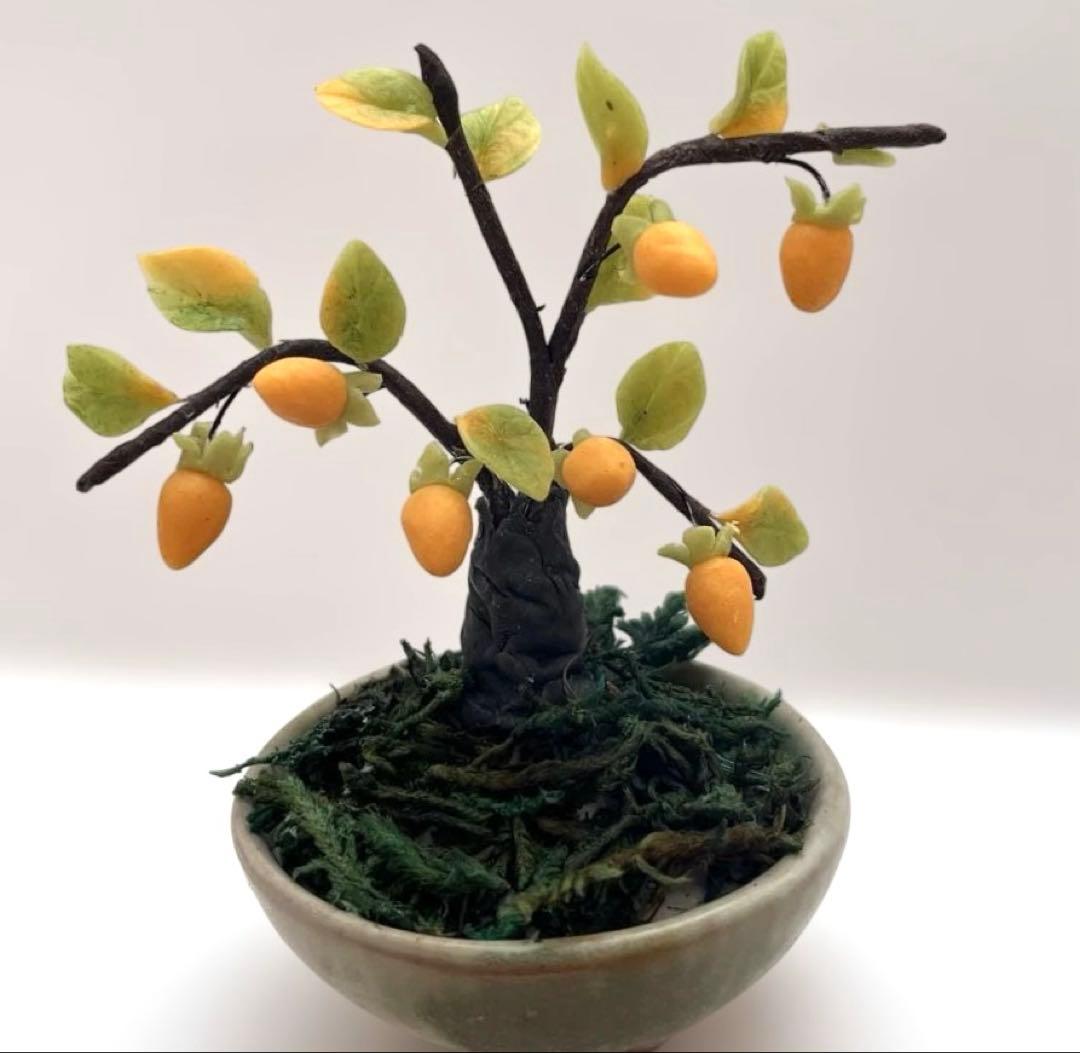 樹脂粘土の柿の木 ミニ盆栽 手作りインテリア - メルカリ
