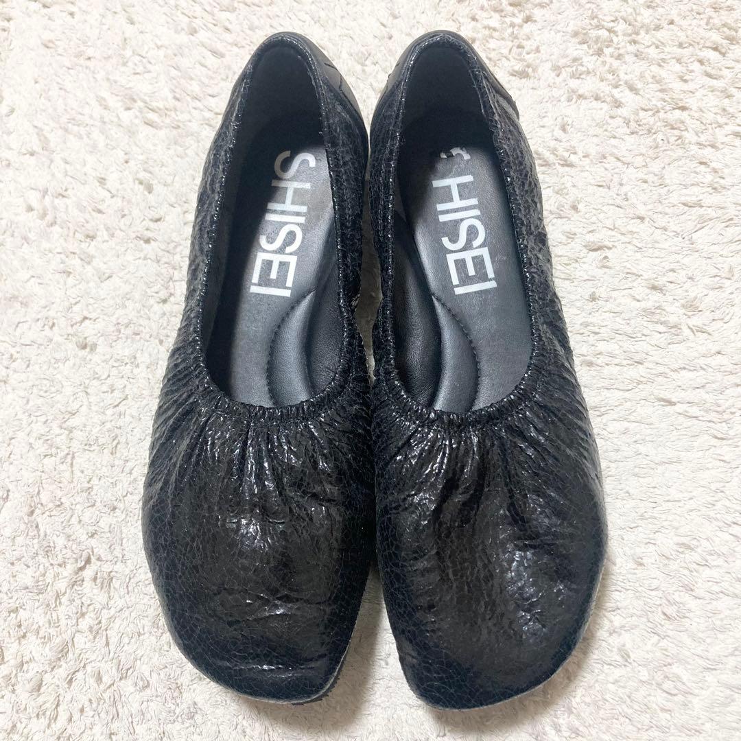 新品未使用タグ付き SHISEI メタリックブラックバレエシューズ36
