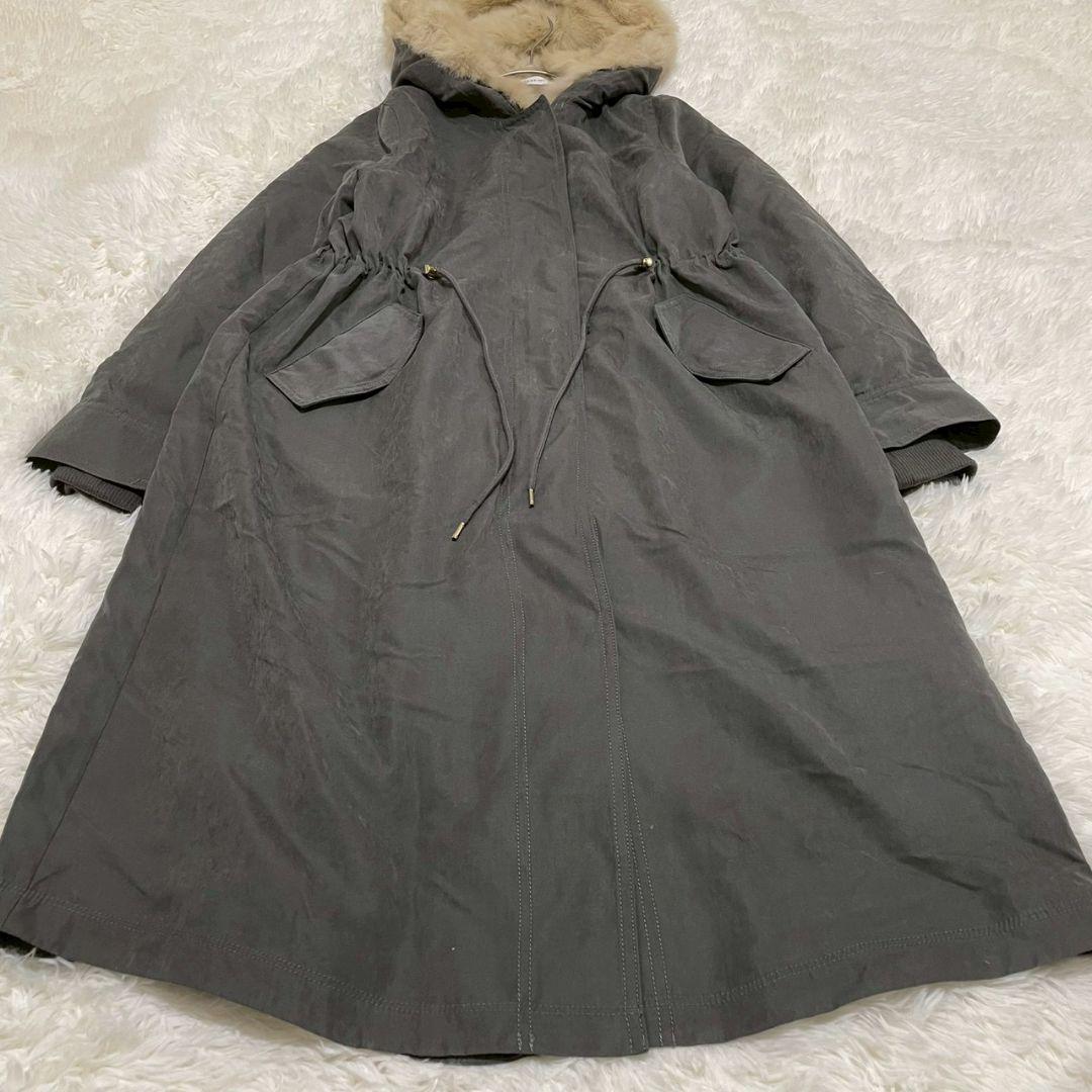 MEDOC ロング モッズコート ラビットファー アウター 2WAY グレー