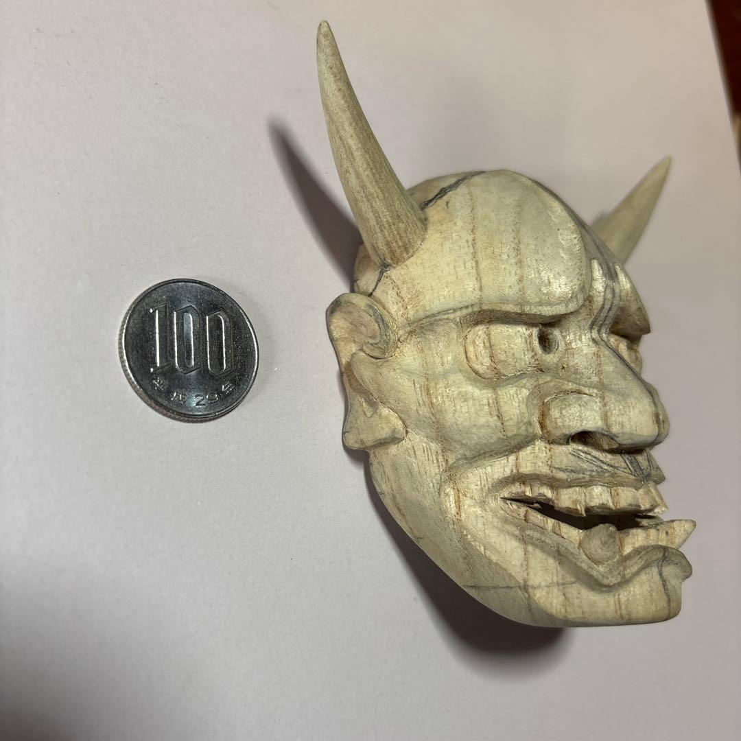 般若　木彫り《桐》 お面　お祭り　彫刻　木彫