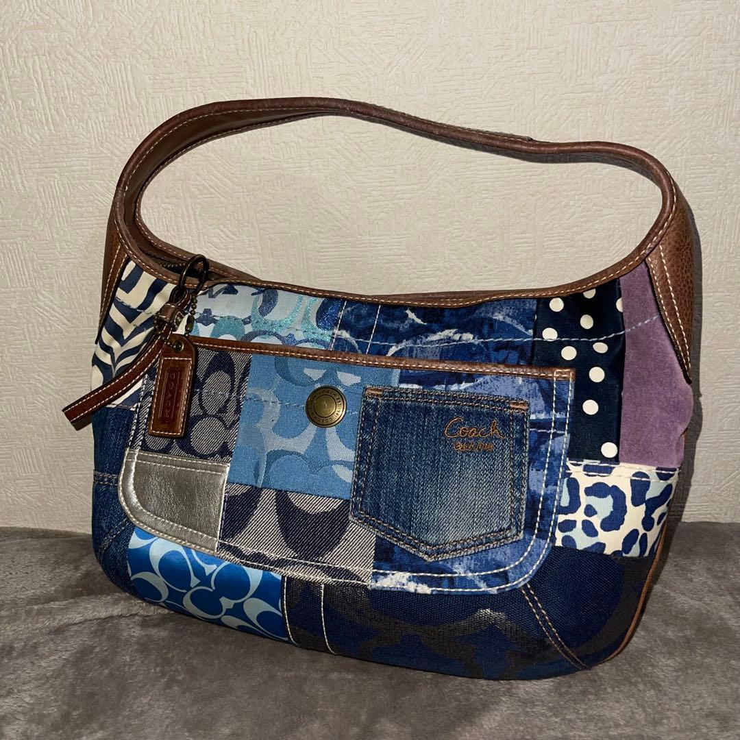 COACH コーチ パッチワーク デニム ワンショルダーバッグ シグネチャー