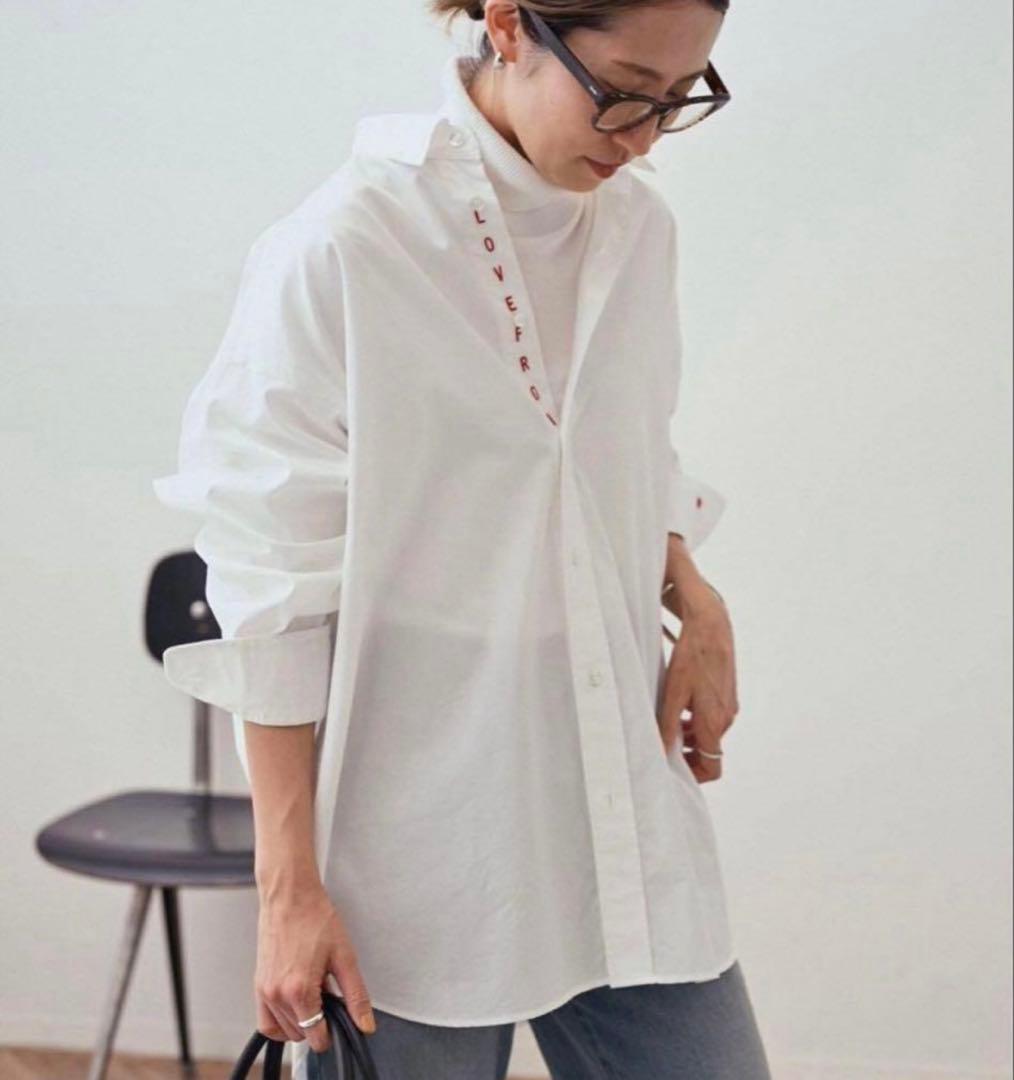 美品 人気完売品フレームワーク ホワイト LOVE FOR YOU 刺繍 シャツ