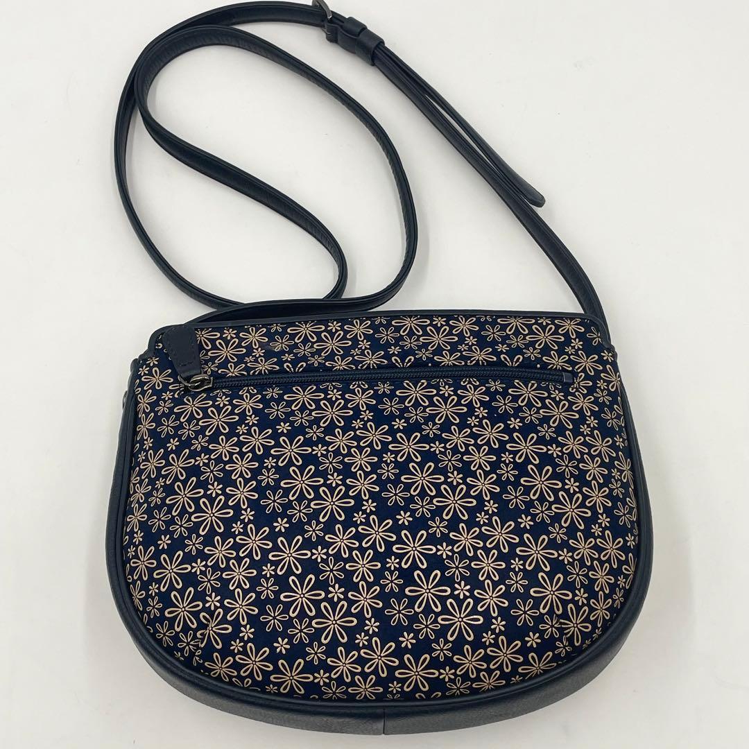 未使用級】印傳屋 花柄 ショルダーバッグ ポシェット 和装 ネイビー