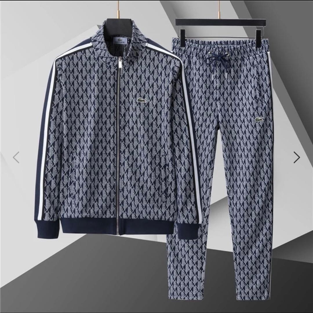 LACOSTE トラックジャケット セットアップ ネイビー 幾何学模様 - メルカリ