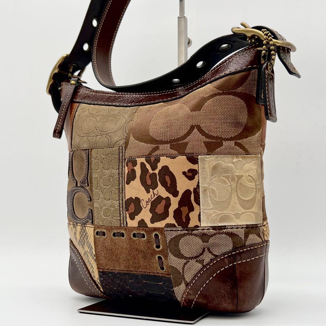 COACH ショルダーバッグ シグネチャー レオパード パッチワーク レザー