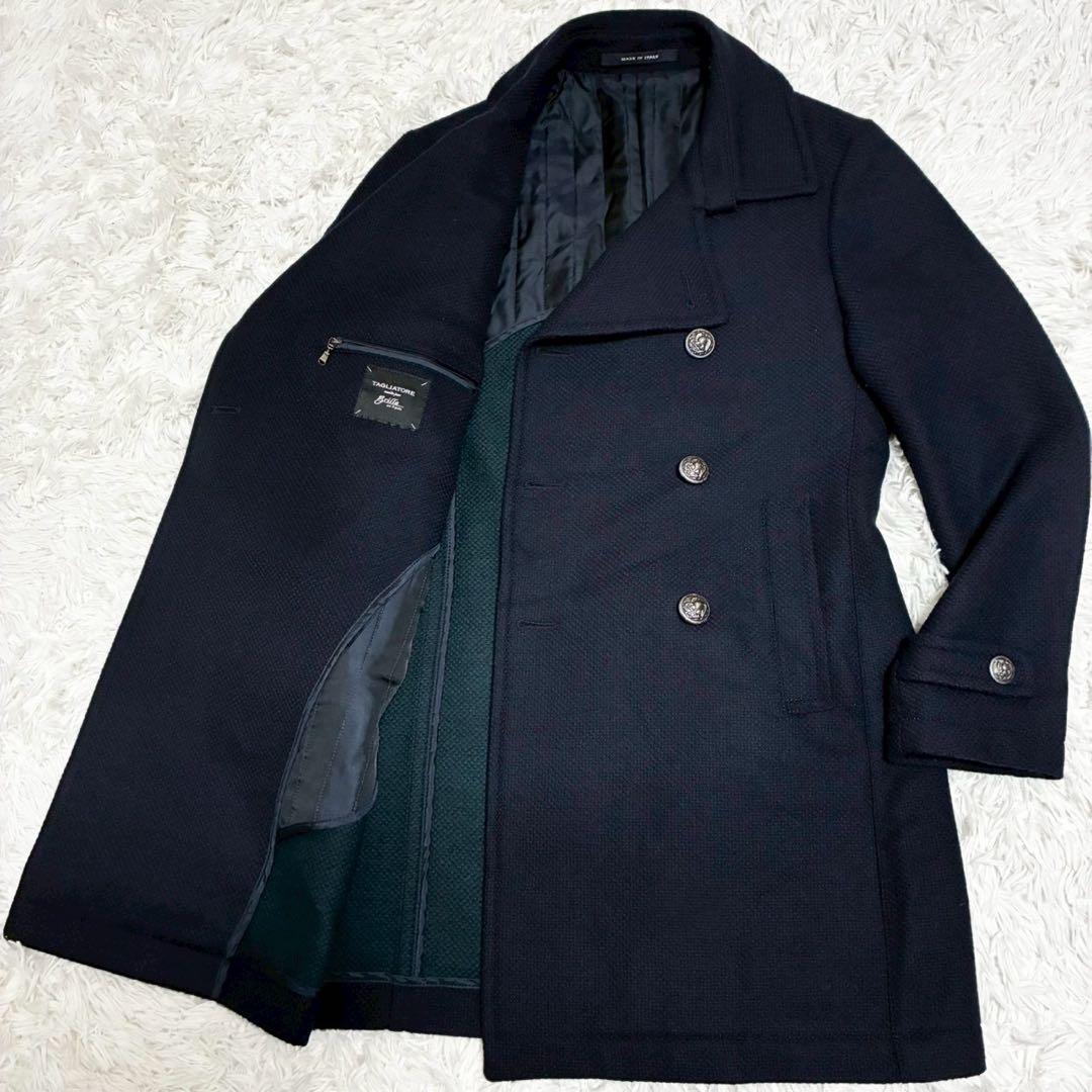 ブリッラペルイグスト　ナポレオンコート　銀ボタン　裏地グリーン　ネイビー　伊製 ブリッラペルイグスト ナポレオンコート 銀ボタン 裏地グリーン