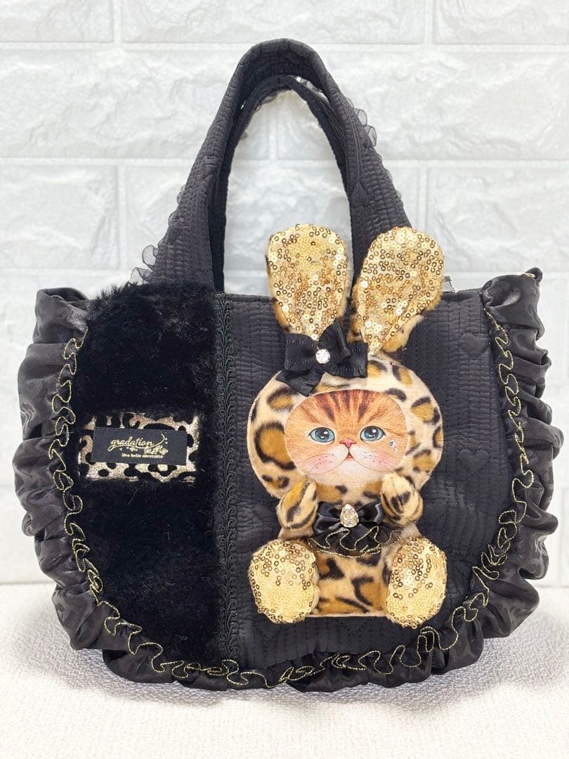 さ*ー様 コヤンイサムチョン　ハンドメイド　ギャザーバッグ　ヒョウ柄うさちゃん コヤンイサムチョン ハンドメイド サイドポケットトートバッグ ミント