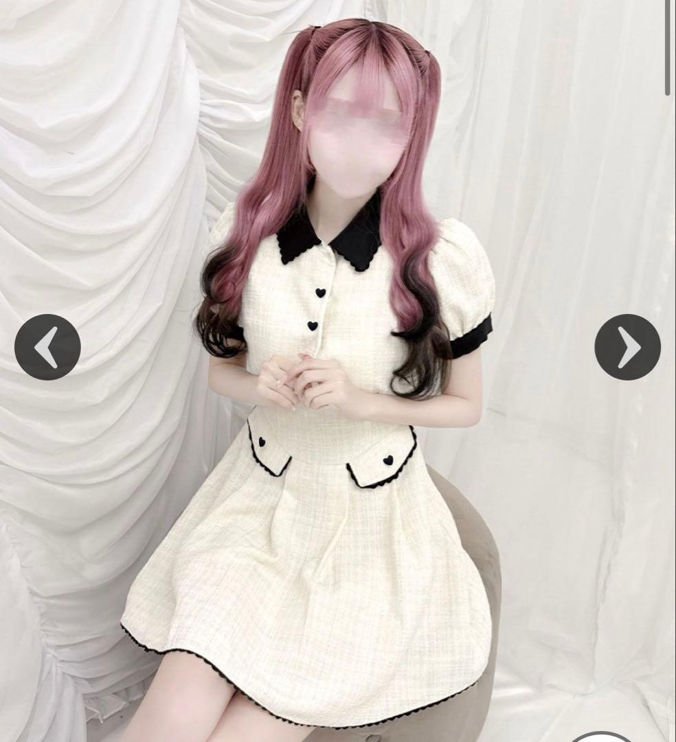 HONEY MEW ハニーミュウ バックリボンツイードワンピ オフホワイト