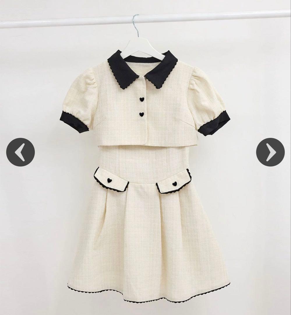 HONEY MEW ハニーミュウ バックリボンツイードワンピ オフホワイト