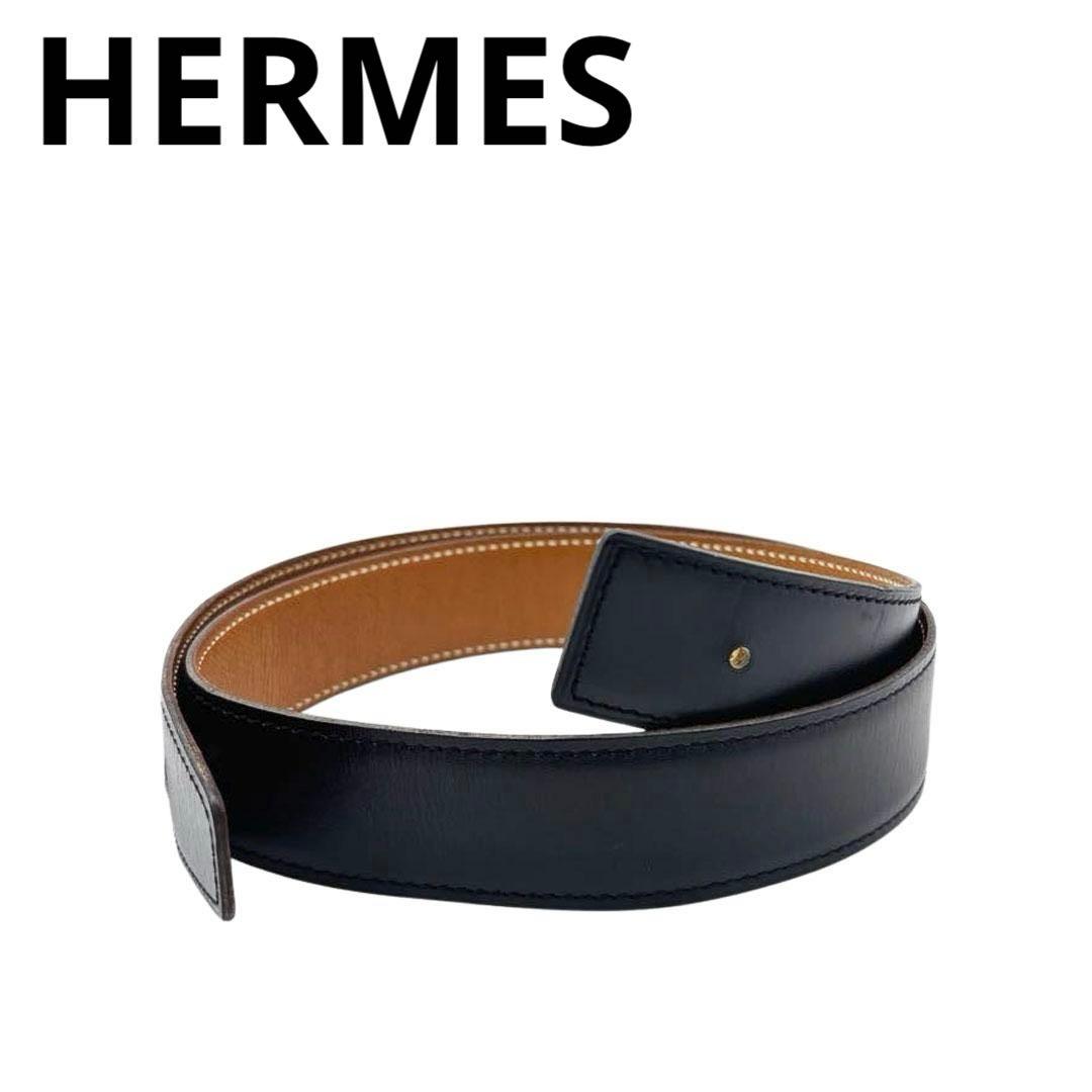 サイズ70】エルメス 替えベルト リバーシブル ブラック ゴールド Q2
