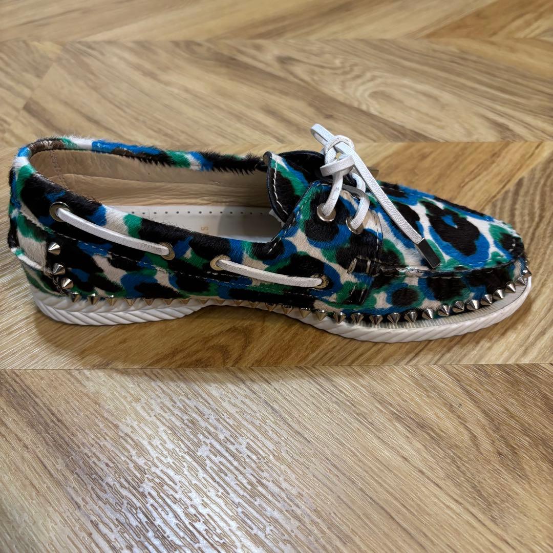 美品】クリスチャンルブタン ヒョウ柄 ハラコ ローファー 約24cm 赤