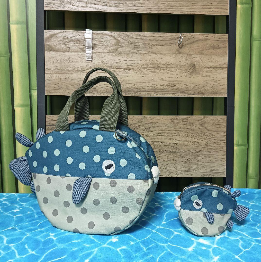 フグ ショルダーバッグ ポーチ セット ハンドメイド 河豚 ドット 水玉