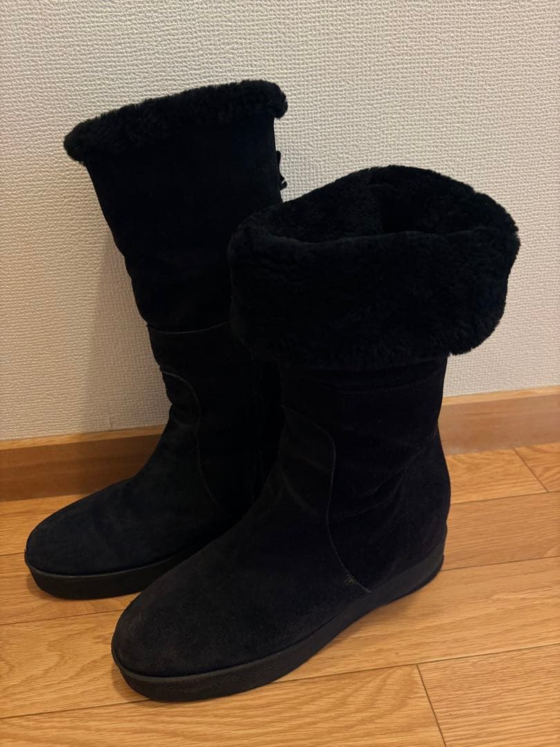 中古】フェラガモ ロングムートンブーツ スエード 2way サイズ7ハーフ