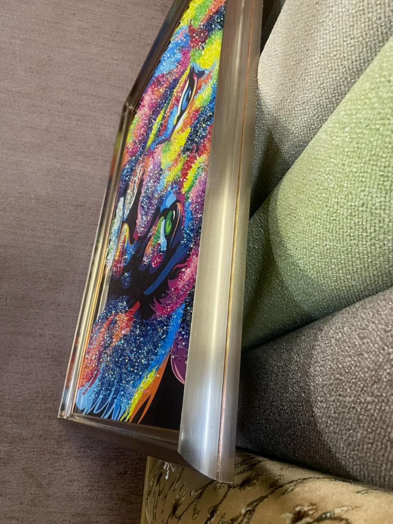 水晶絵 ライオン 幅80 カラフル アニマル アートパネル 絵画 ペイント 絵