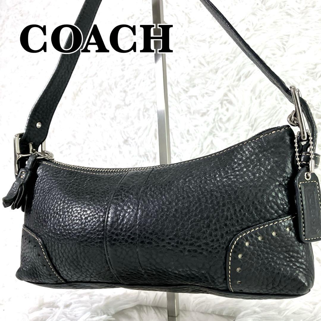 希少モデル　コーチ　ワンショルダーバッグ　アクセサリーバッグ　シボ加工　ブラック コーチ ショルダーバッグ レディース ブランド COACH レザー CJ500