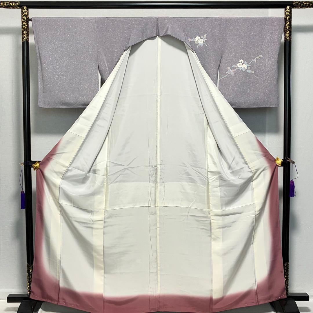 D246 訪問着 手描き友禅 花模様 正絹 着物 袷 しつけ糸付き未使用極美