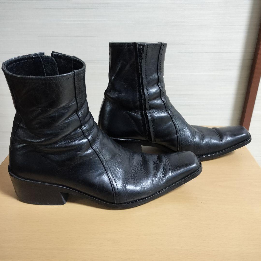 【ゆ】5351プールオム　レザー ブーツ ブラック 革 25~25.5cm