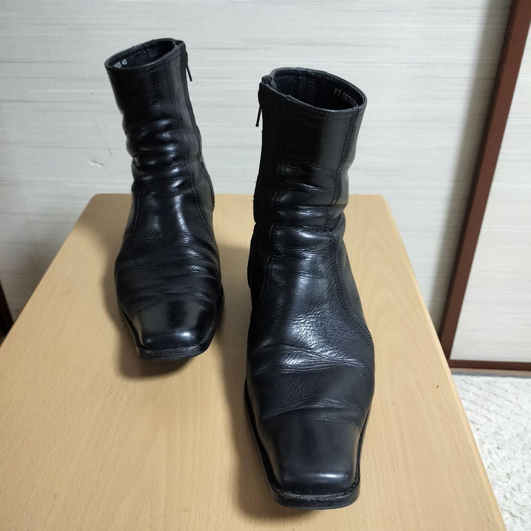 【ゆ】5351プールオム　レザー ブーツ ブラック 革 25~25.5cm