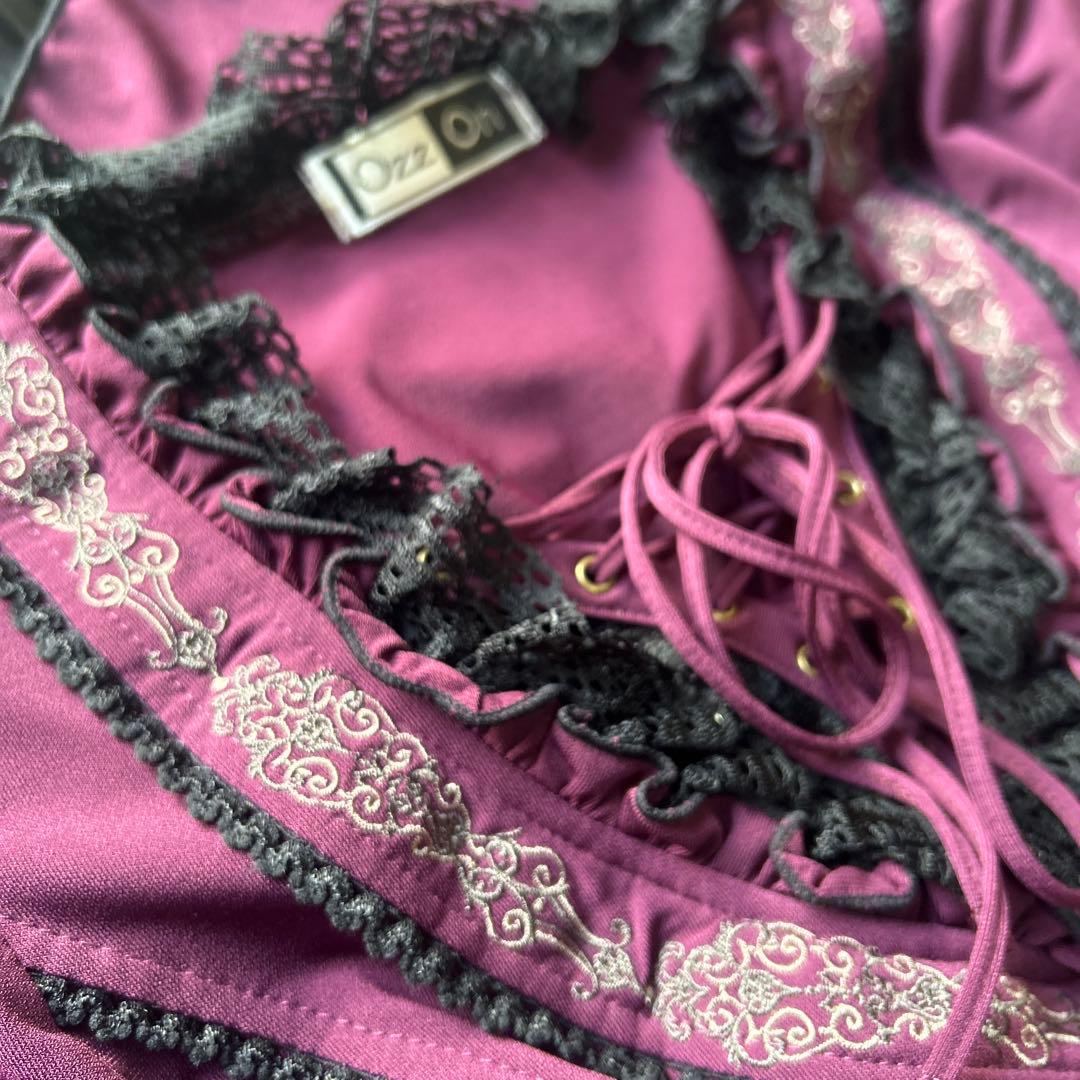 OZZ ONESTE パープル レースアップひざ丈ワンピース［商品番号3