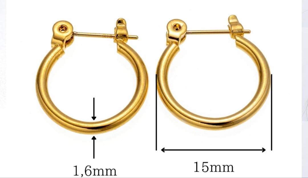 k18ゴールドフープピアス 15mm 1.6mm