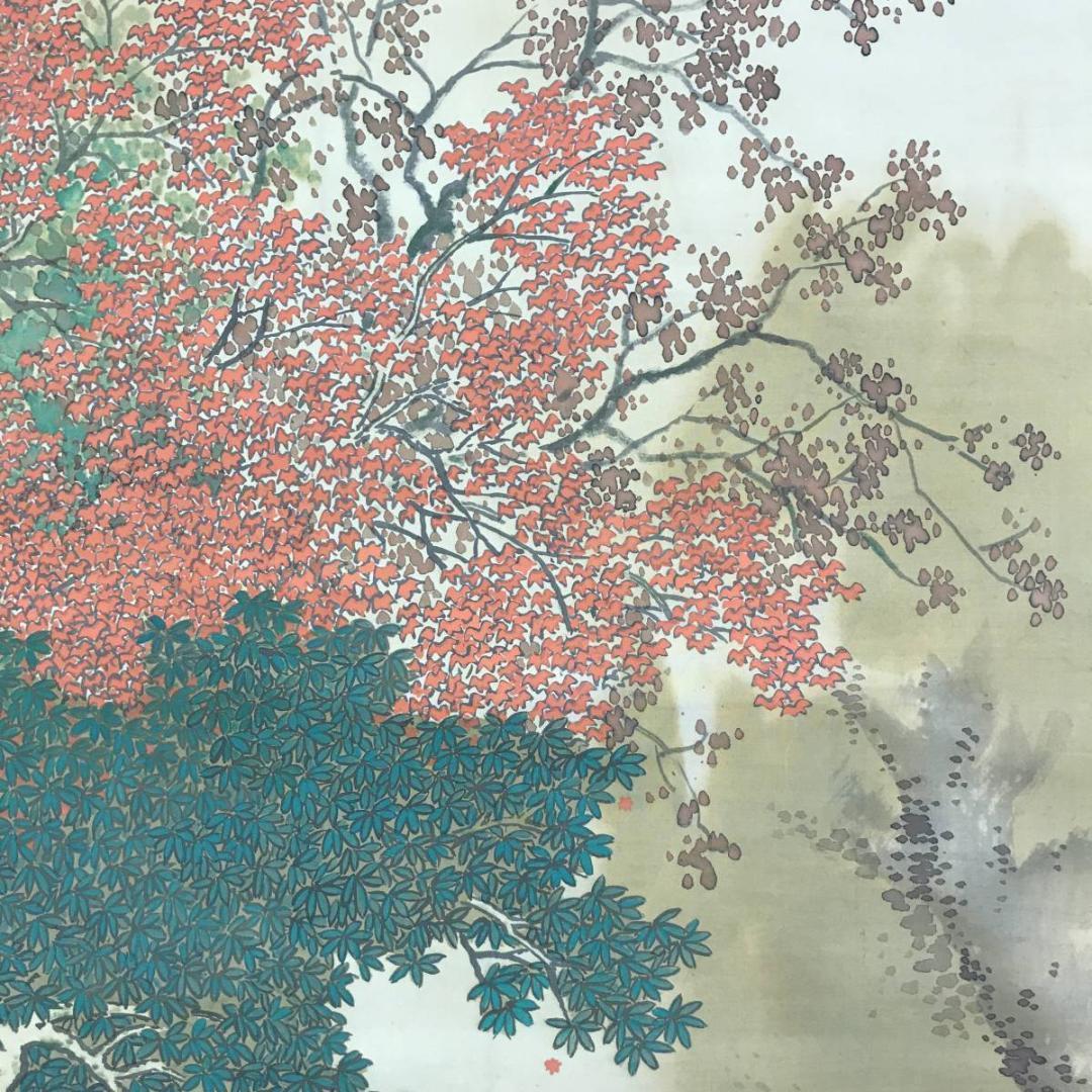 真作】菅天嶺/紅葉渓水図/秋景山水図/山水図/掛軸/名家