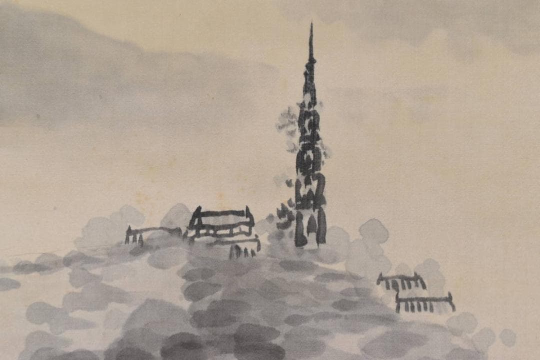 真作】福田浩湖/西湖暁雨/中国山水図/山水人物図/掛軸/名家伝来/AA-573