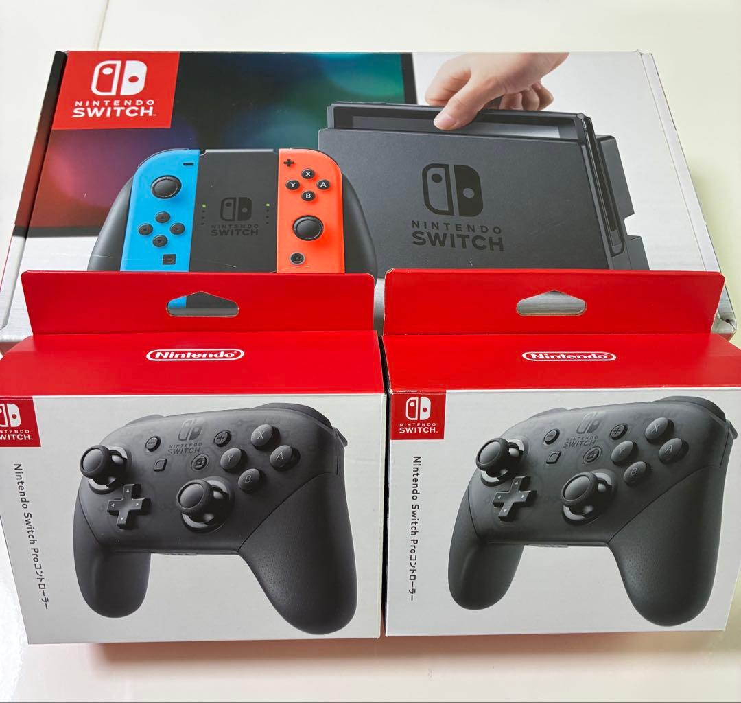 Nintendo Switch 本体 赤/青 + プロコントローラー2個 - メルカリ