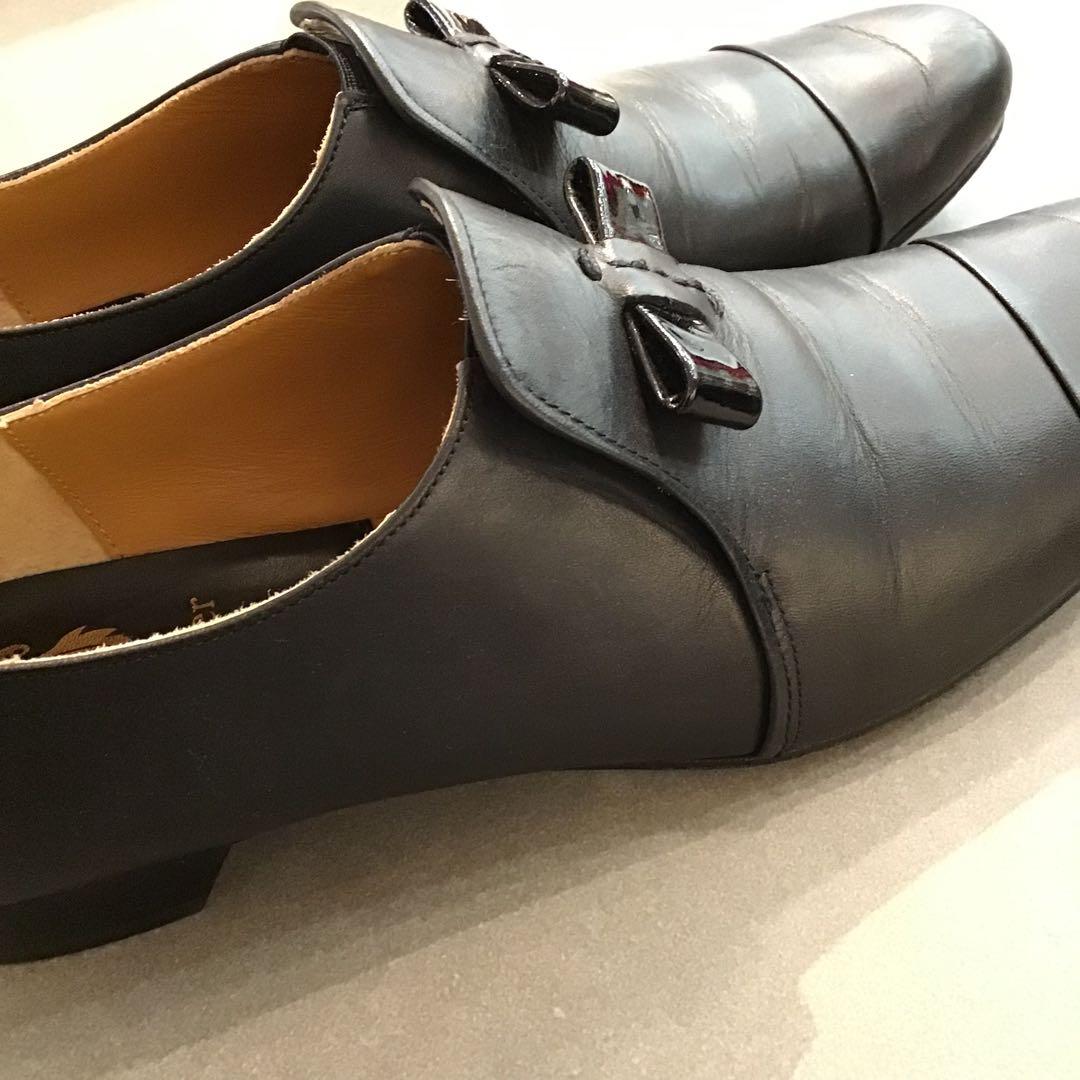 chausser ショセ＊黒 スリッポン キャップトゥ シューズ 革靴 39