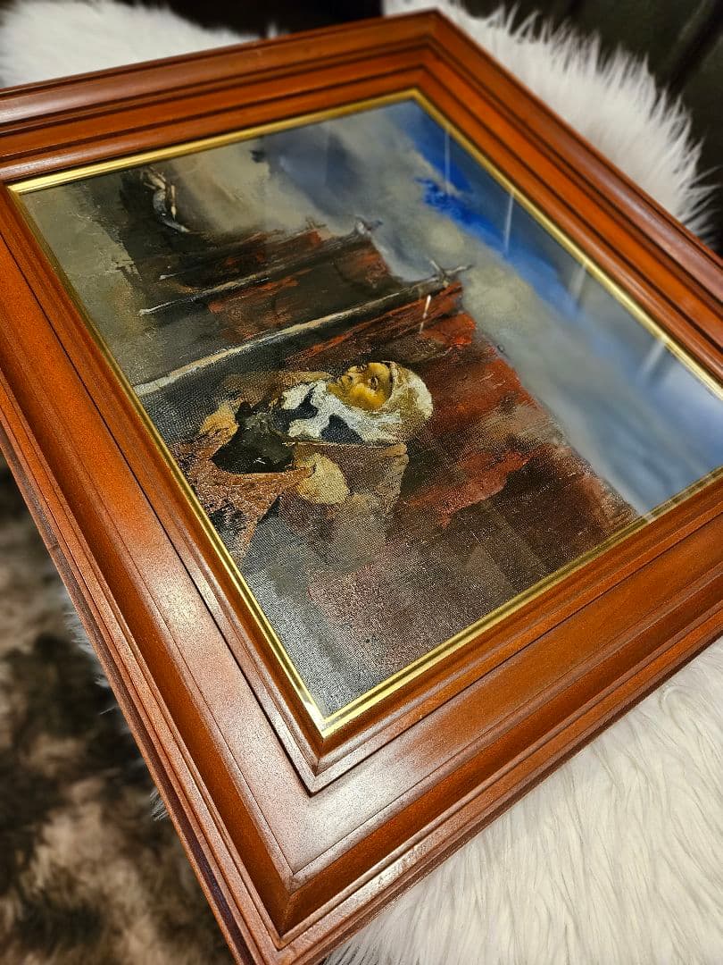 工藤和男「網干し場」油彩 8号 創元会元会長 労働者の賛歌 豪華額装