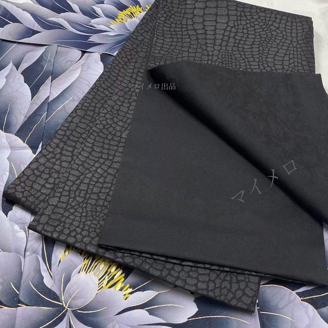 袋帯振袖用・おしゃれ用☆艶やかクロコ風型押モード☆ブラック系 日本