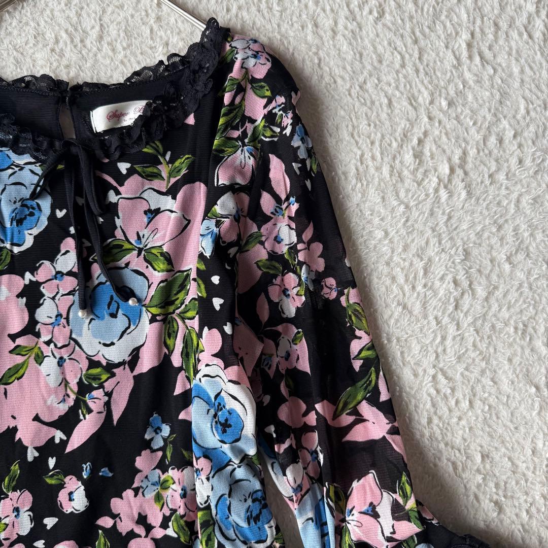 スーパービューティー パワーネット 花柄 ワンピース 洗える 42 未使用