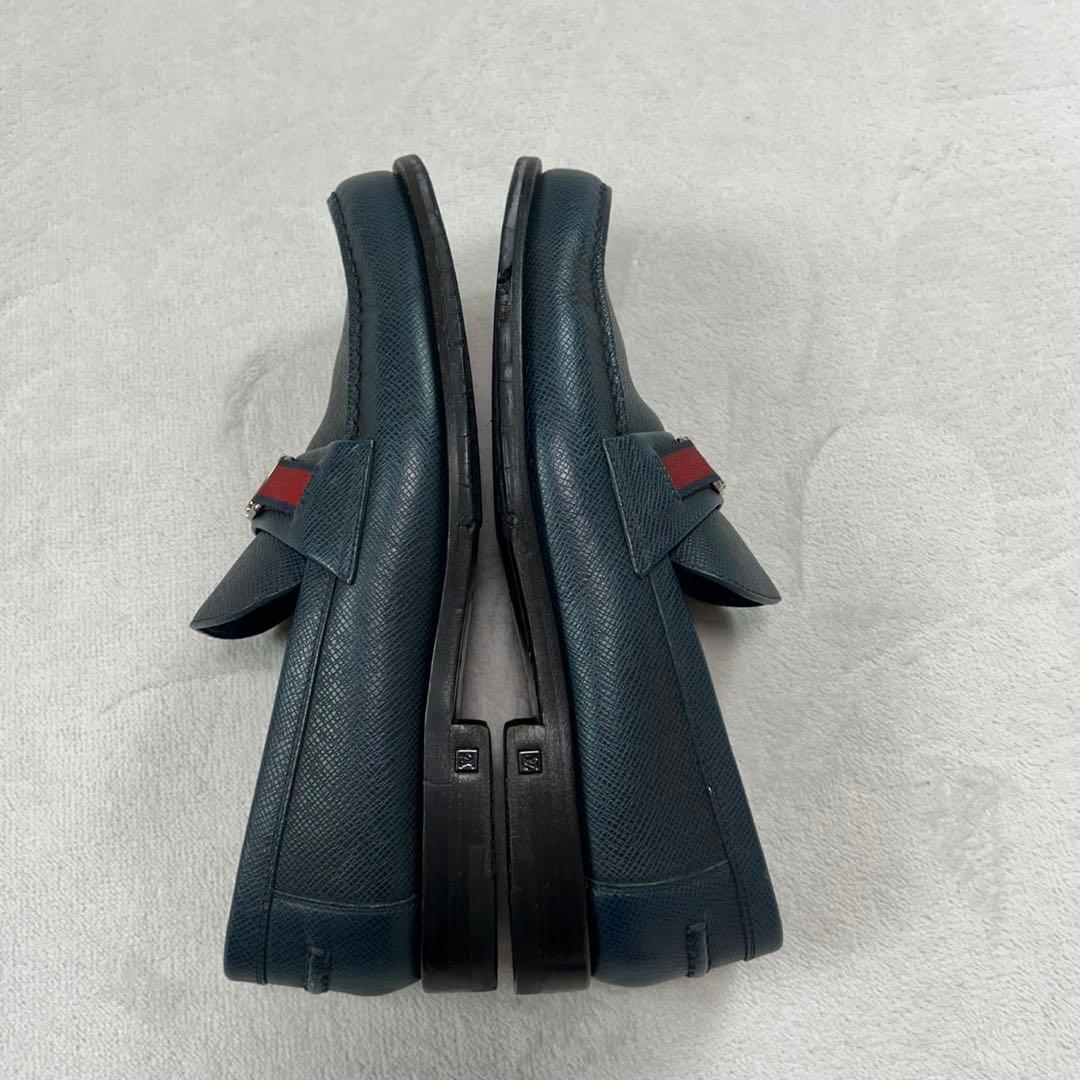 K640 27.0cm ルイヴィトン ロゴ金具 ローファー ネイビー メンズ