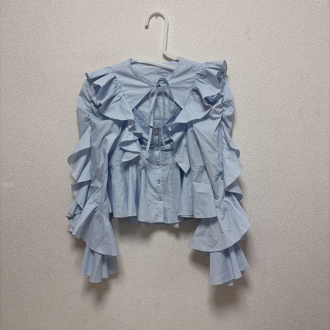 COCO DEAL リボンペプラムフリルブラウス ライトブルー - メルカリ