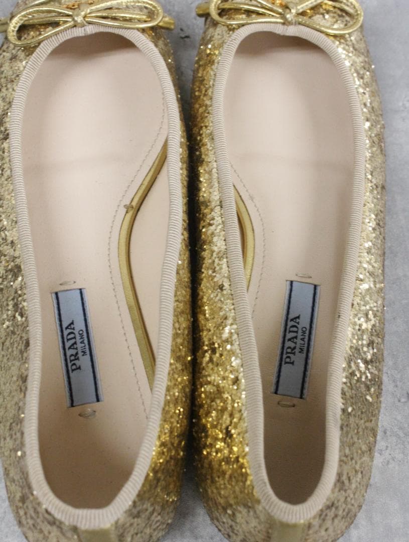 △PRADA/プラダ グリッター フラットシューズ ゴールド