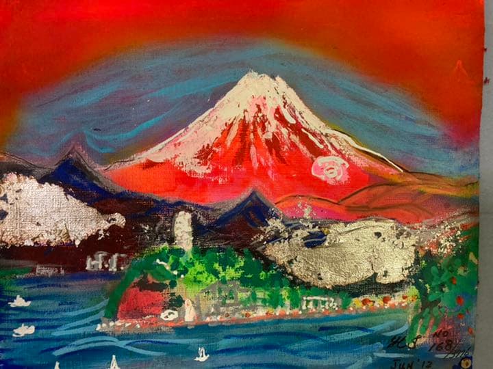 空飛ぶ画家、発明家、飛行家の糸川裕志の幻想絵画です。