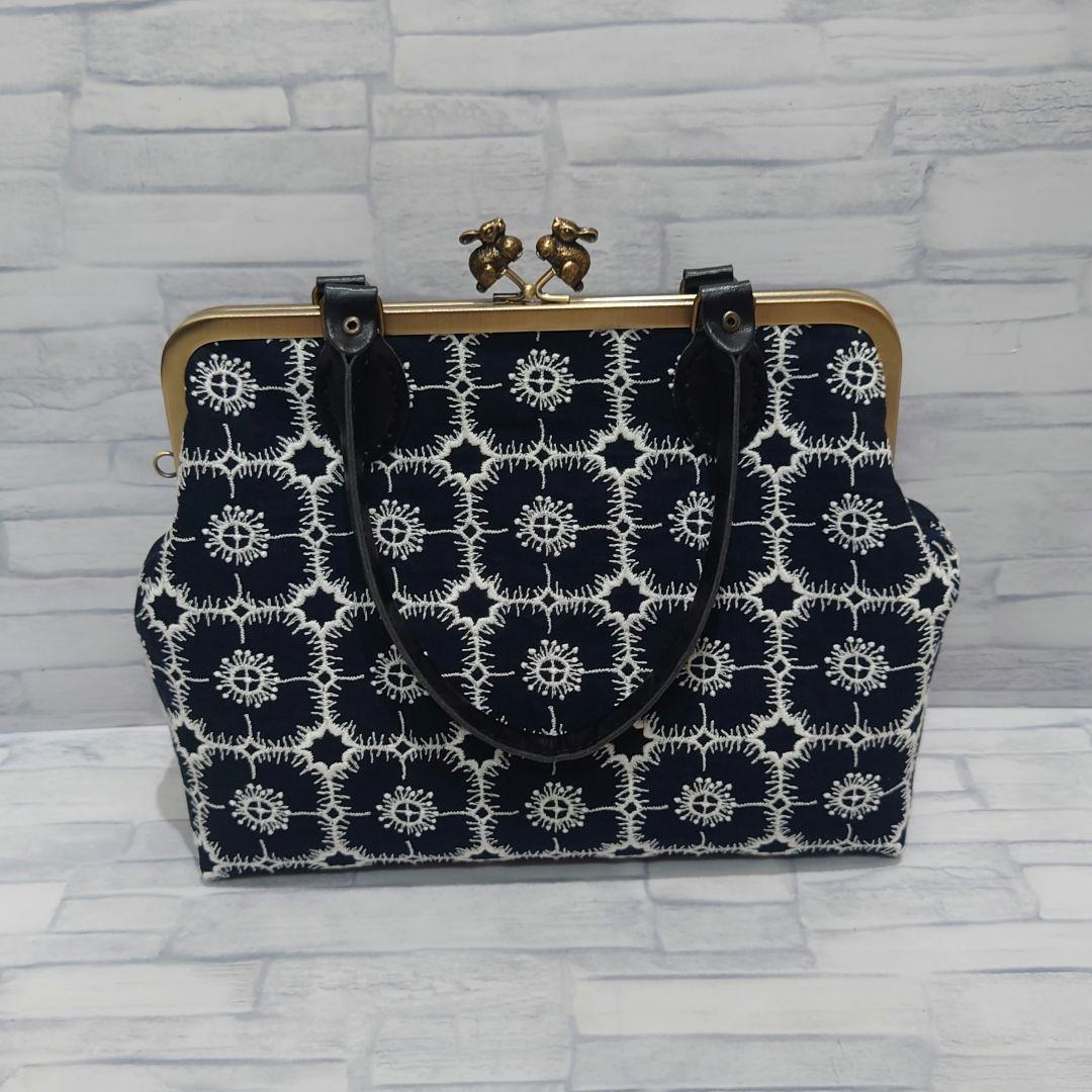 アネモネ】ミナペルホネン リネン 大きめ がま口バッグ ハンドメイド