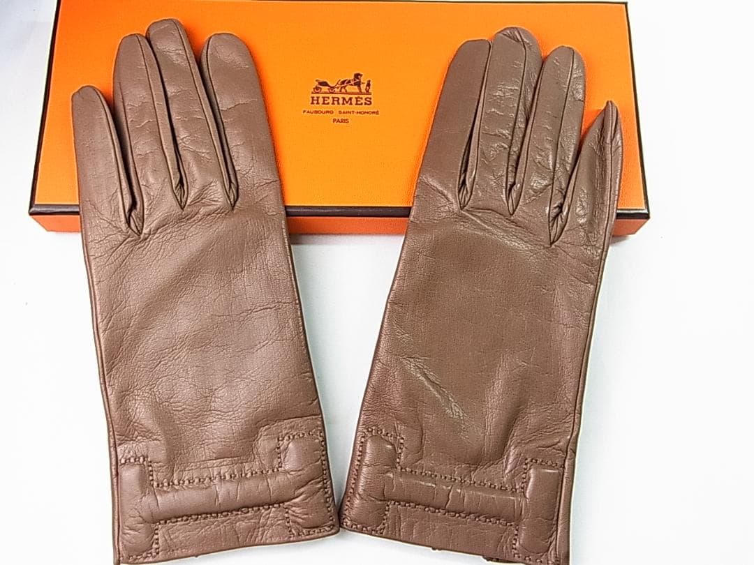 A-closet様用 正規エルメスHロゴレザーグローブ手袋7ハーフ 自宅保管品