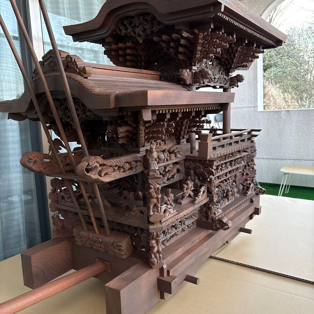 全国配送okです！だんじり自車　欅製　家宝級代物　画像更新！4分の１サイズ 先日拝見させていただいた大町の初代だんじりを本日は金網なしで見せて