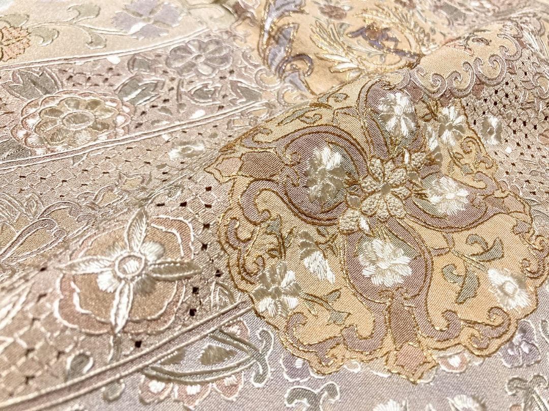 汕頭 蘇州 相良 総刺繍 中国三大 訪問着 袷 正絹 ベージュ クリーム