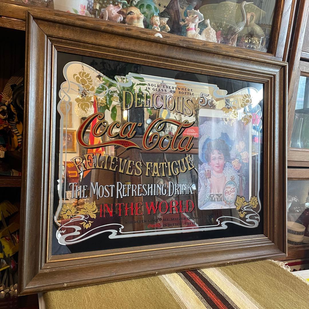 希少BIG！70's〜アメリカアンティーク コカコーラCOLAパブミラー鏡USA