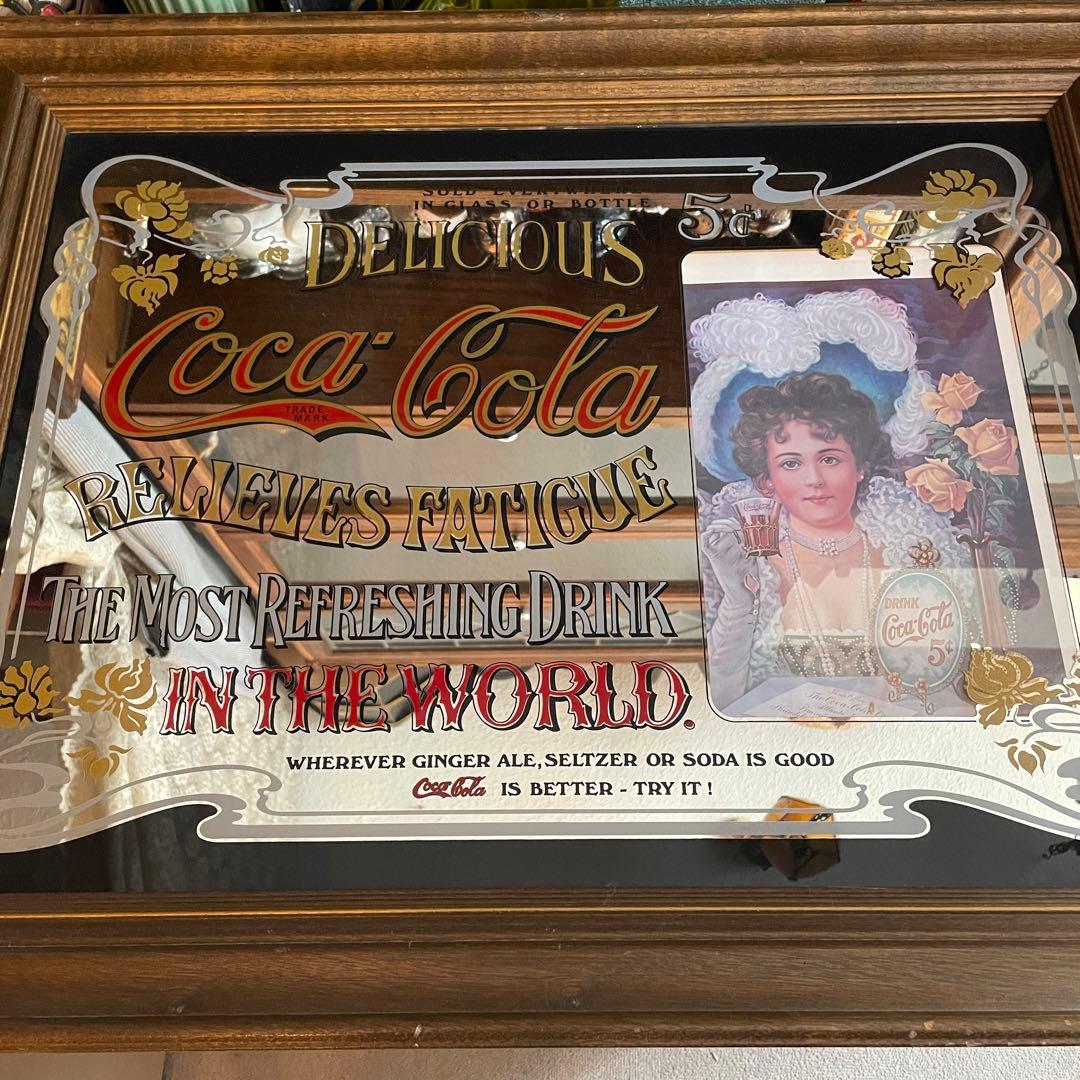 希少BIG！70's〜アメリカアンティーク コカコーラCOLAパブミラー鏡USA